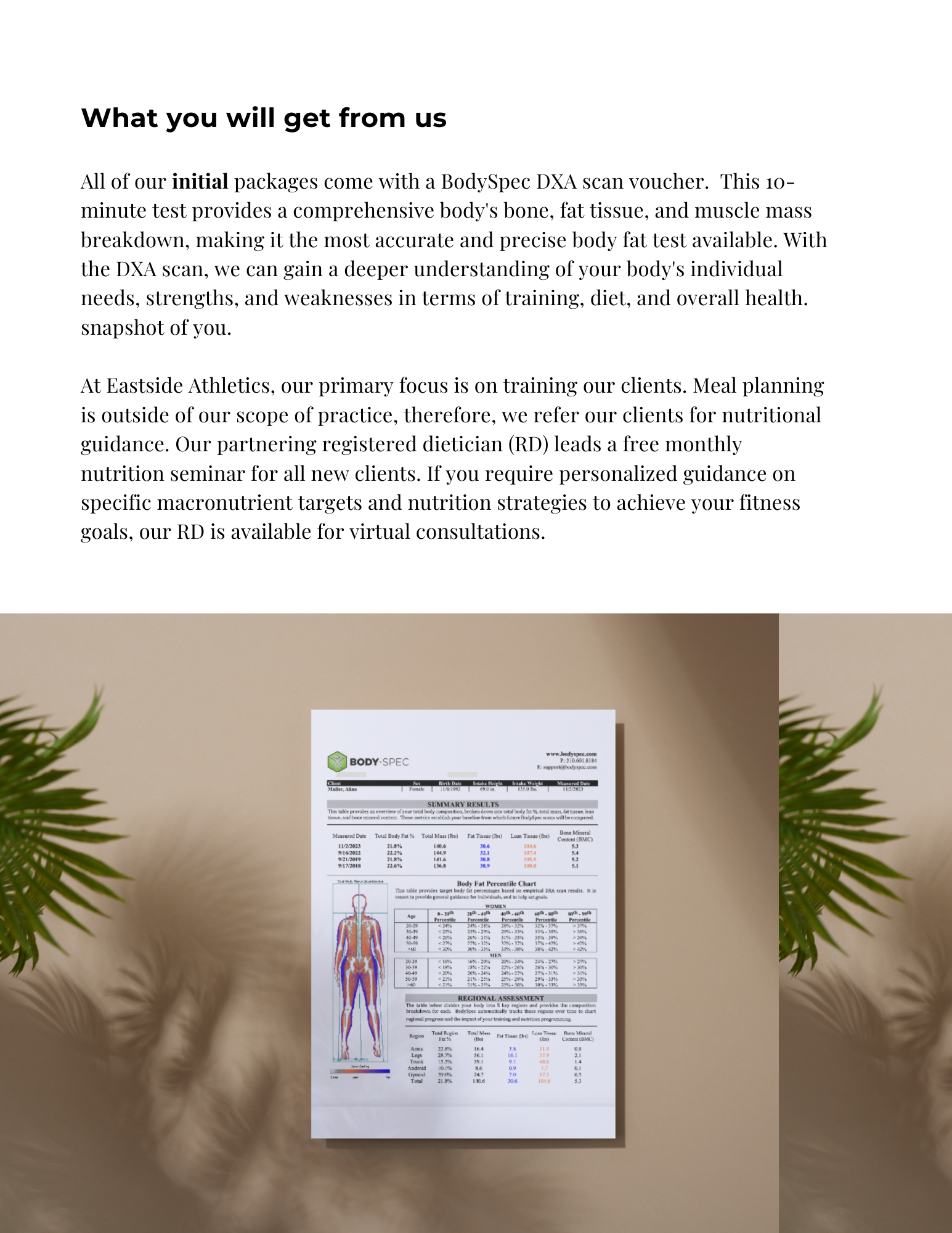 Personal Training Welcome Packet with DEXA Scan example