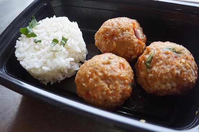 A healthy meal of chicken meatballs and rice
